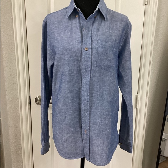Weatherproof Tops - Weatherproof Blue Button Down Shirt Relaxed Fit Linen Blend